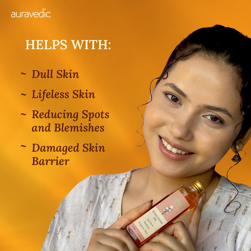 Auravedic Kumkumadi Oil For Face 100 Ml, Kumkumadi Tailam Face Oil For Glowing Skin, Dark Spot Corrector Face Serum