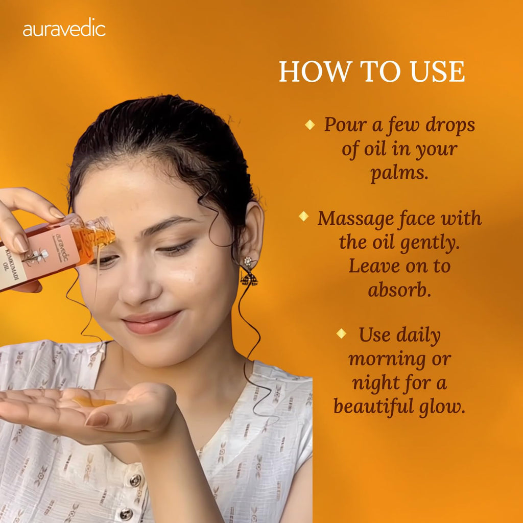 Auravedic Kumkumadi Oil For Face 100 Ml, Kumkumadi Tailam Face Oil For Glowing Skin, Dark Spot Corrector Face Serum