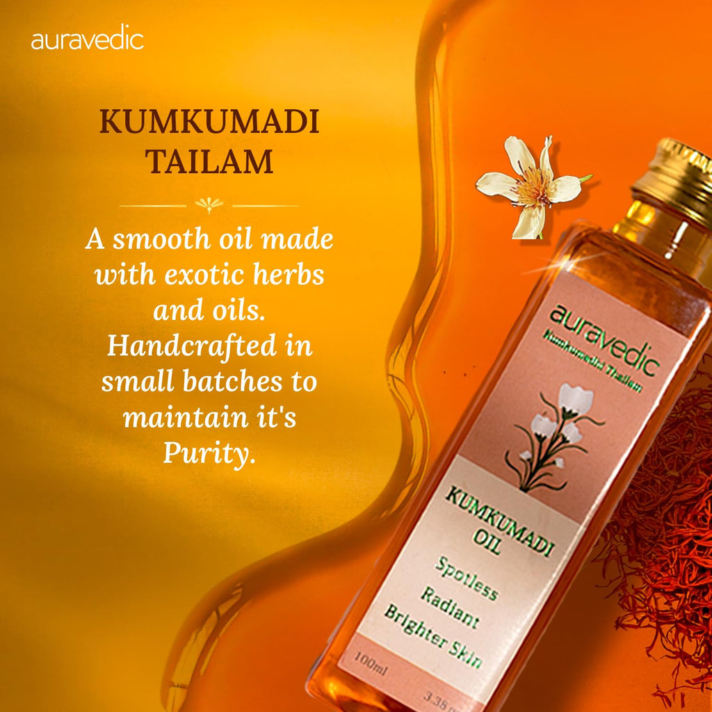 Auravedic Kumkumadi Oil For Face 100 Ml, Kumkumadi Tailam Face Oil For Glowing Skin, Dark Spot Corrector Face Serum