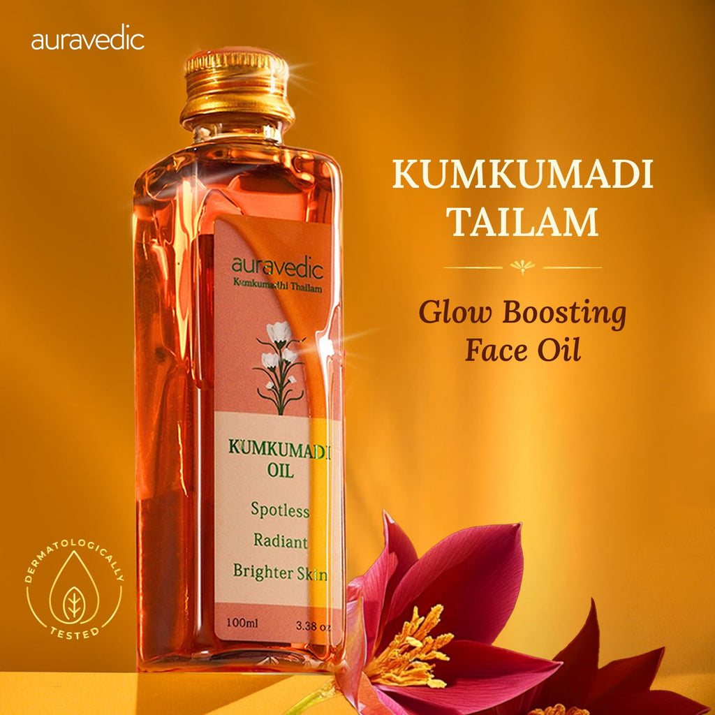 Auravedic Kumkumadi Oil For Face 100 Ml, Kumkumadi Tailam Face Oil For Glowing Skin, Dark Spot Corrector Face Serum
